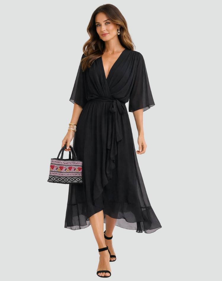 Fluid Midi Dress with Tie Waist