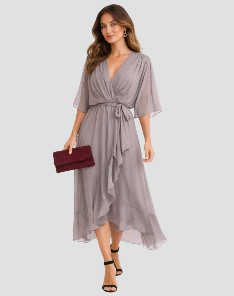 Fluid Midi Dress with Tie Waist