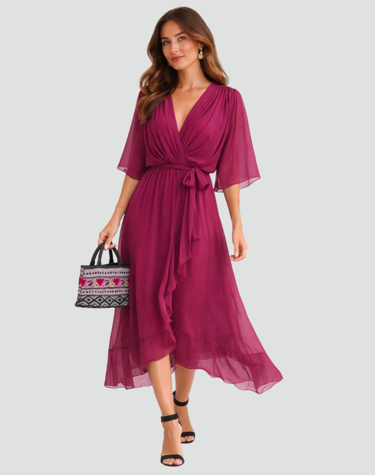 Fluid Midi Dress with Tie Waist