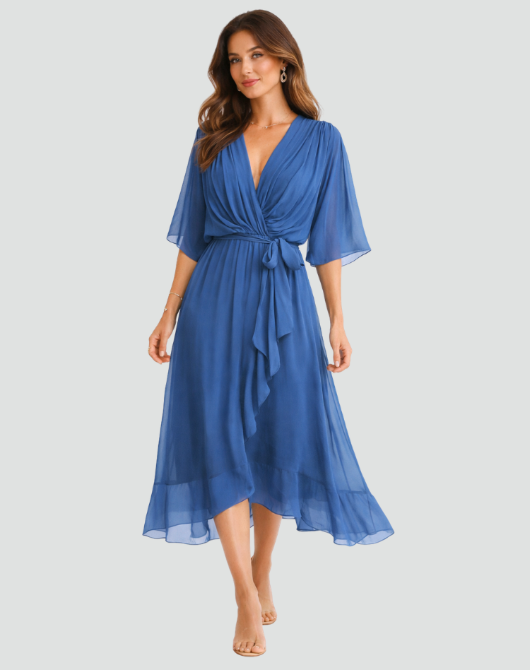 Fluid Midi Dress with Tie Waist