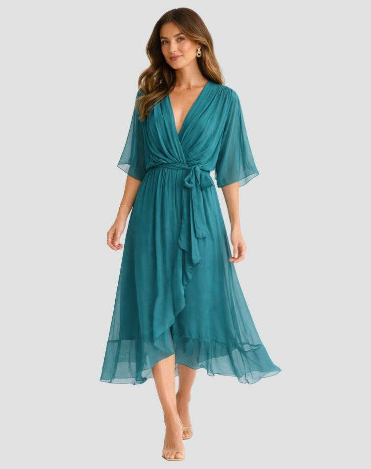 Fluid Midi Dress with Tie Waist