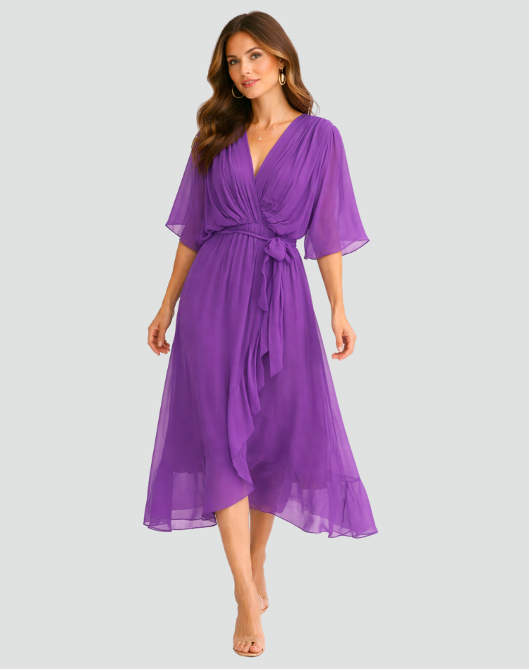 Fluid Midi Dress with Tie Waist
