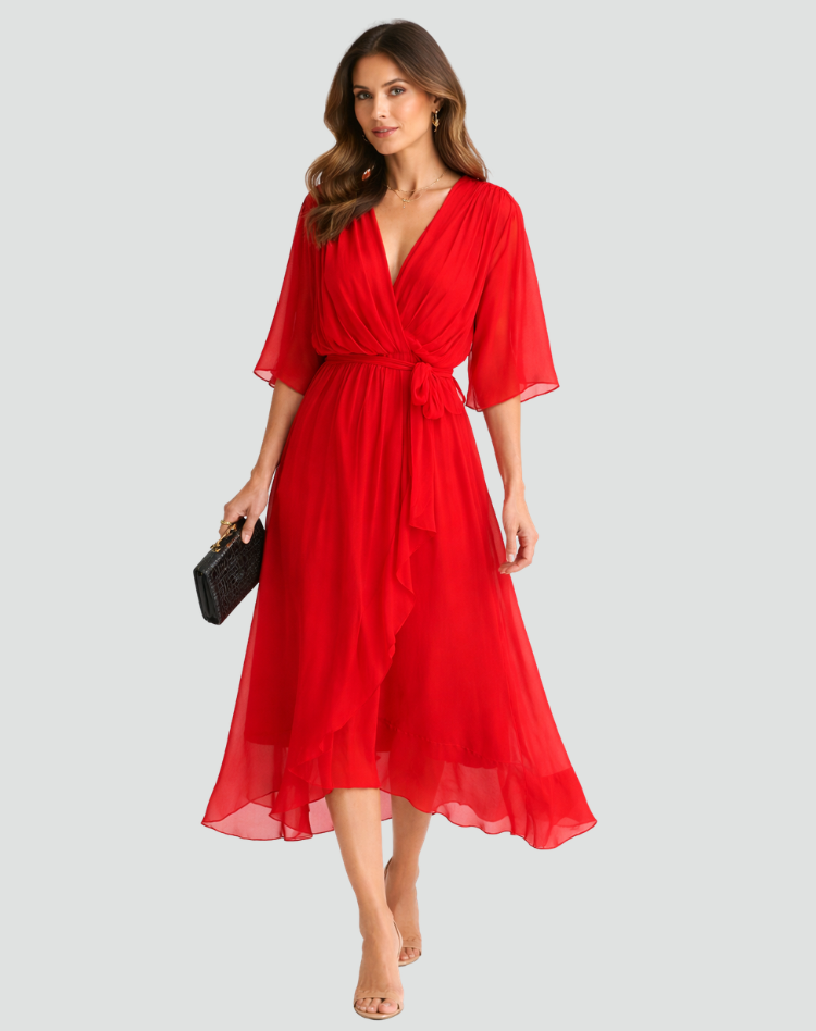 Fluid Midi Dress with Tie Waist